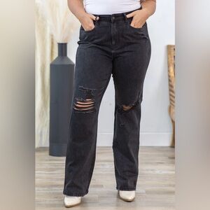Judy Blue Size 15 Jeans Black Faded Wash Distressed 90s Straight Leg Tall
